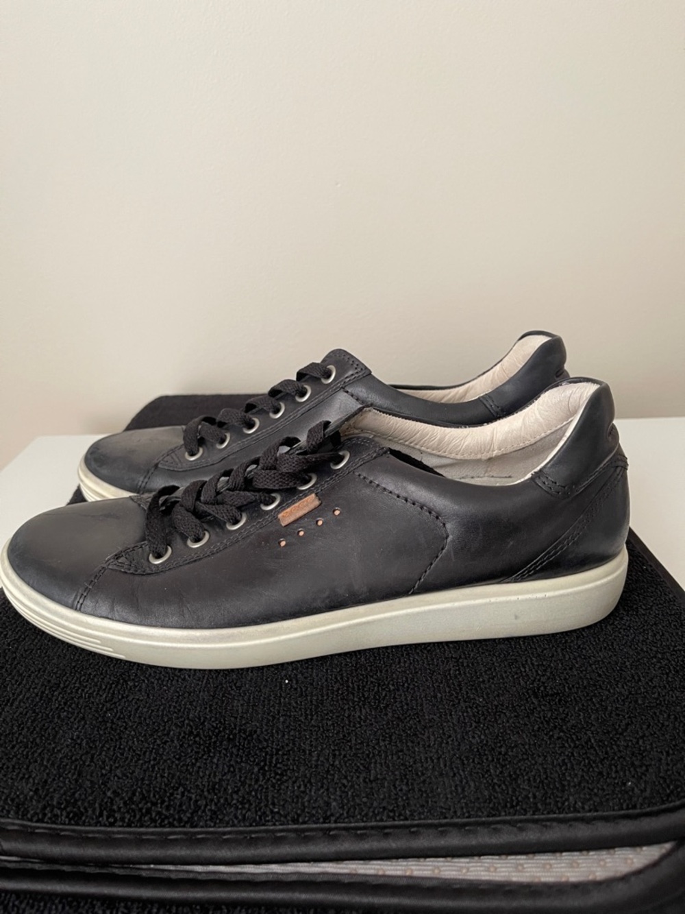 Ecco Black Leather Women's Sneakers with Cream Sole